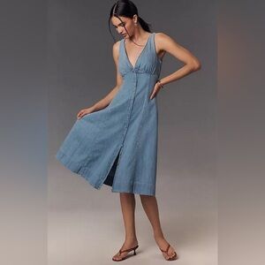Reformation 'Sebastien' Blue Linen Midi-Dress Size 6 NWT 278$
